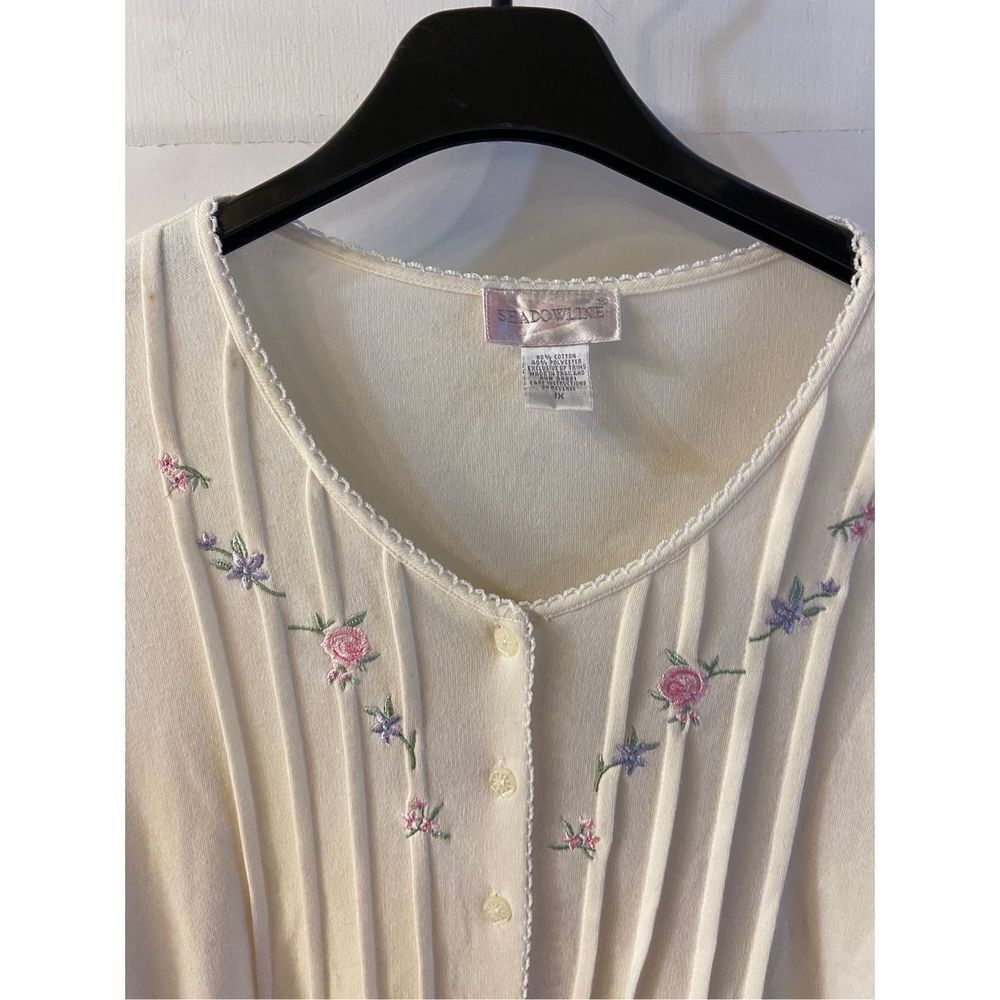 Shadowline gown‎ 1x cream flowers maxi rn #44651 buttons new Vintage Rare